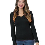 Ladies' USA Made Long-Sleeve Deep V-Neck T-Shirt