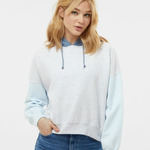 Women's Sueded Fleece Colorblocked Crop Hooded Sweatshirt